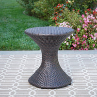 Outdoor Hourglass-Shaped Multi-Brown Wicker Side Table For Garden Patio Backyard