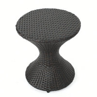 Outdoor Hourglass-Shaped Multi-Brown Wicker Side Table For Garden Patio Backyard