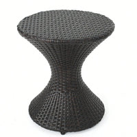 Outdoor Hourglass-Shaped Multi-Brown Wicker Side Table For Garden Patio Backyard