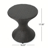 Outdoor Hourglass-Shaped Multi-Brown Wicker Side Table For Garden Patio Backyard