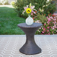 Outdoor Hourglass-Shaped Multi-Brown Wicker Side Table For Garden Patio Backyard