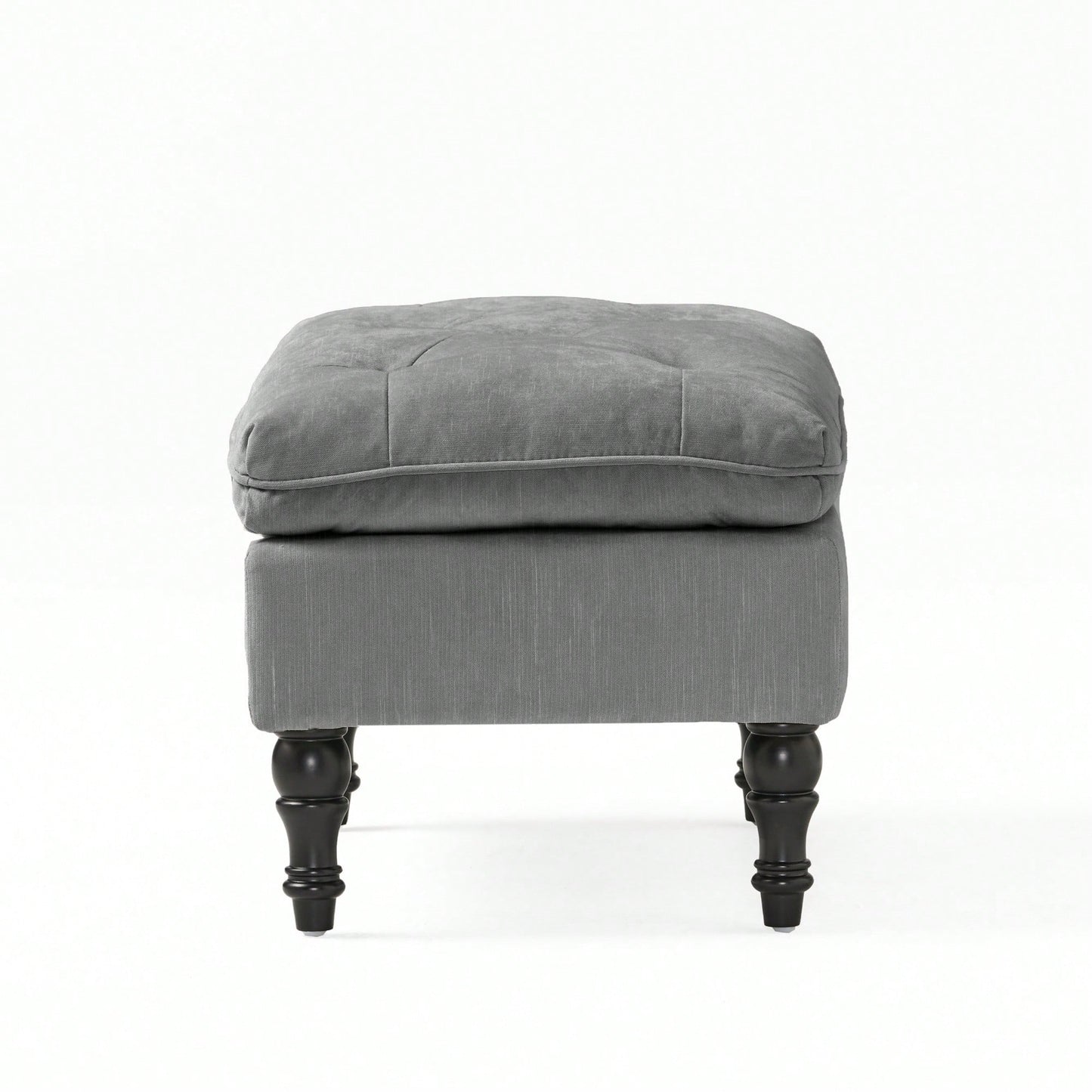 Contemporary Button Tufted Pillow Top Ottoman With Turned Legs For Living Room Seating And Style Upgrade