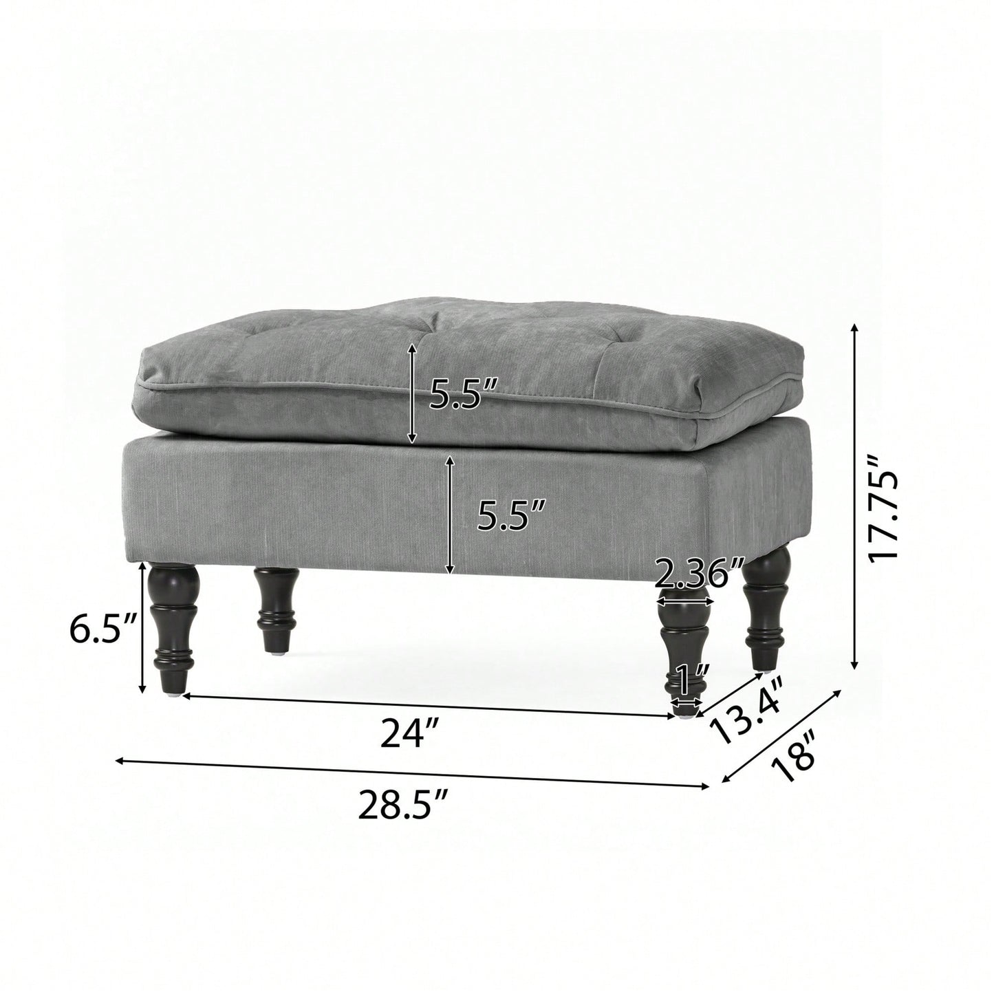 Contemporary Button Tufted Pillow Top Ottoman With Turned Legs For Living Room Seating And Style Upgrade