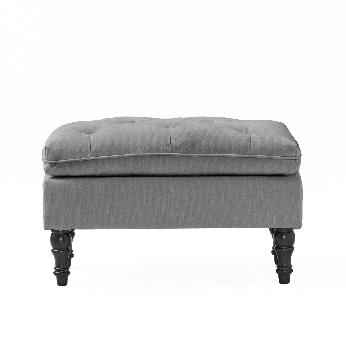 Contemporary Button Tufted Pillow Top Ottoman With Turned Legs For Living Room Seating And Style Upgrade