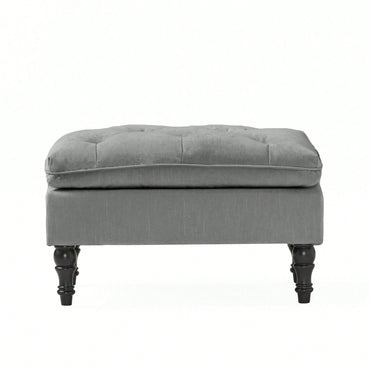Contemporary Button Tufted Pillow Top Ottoman With Turned Legs For Living Room Seating And Style Upgrade