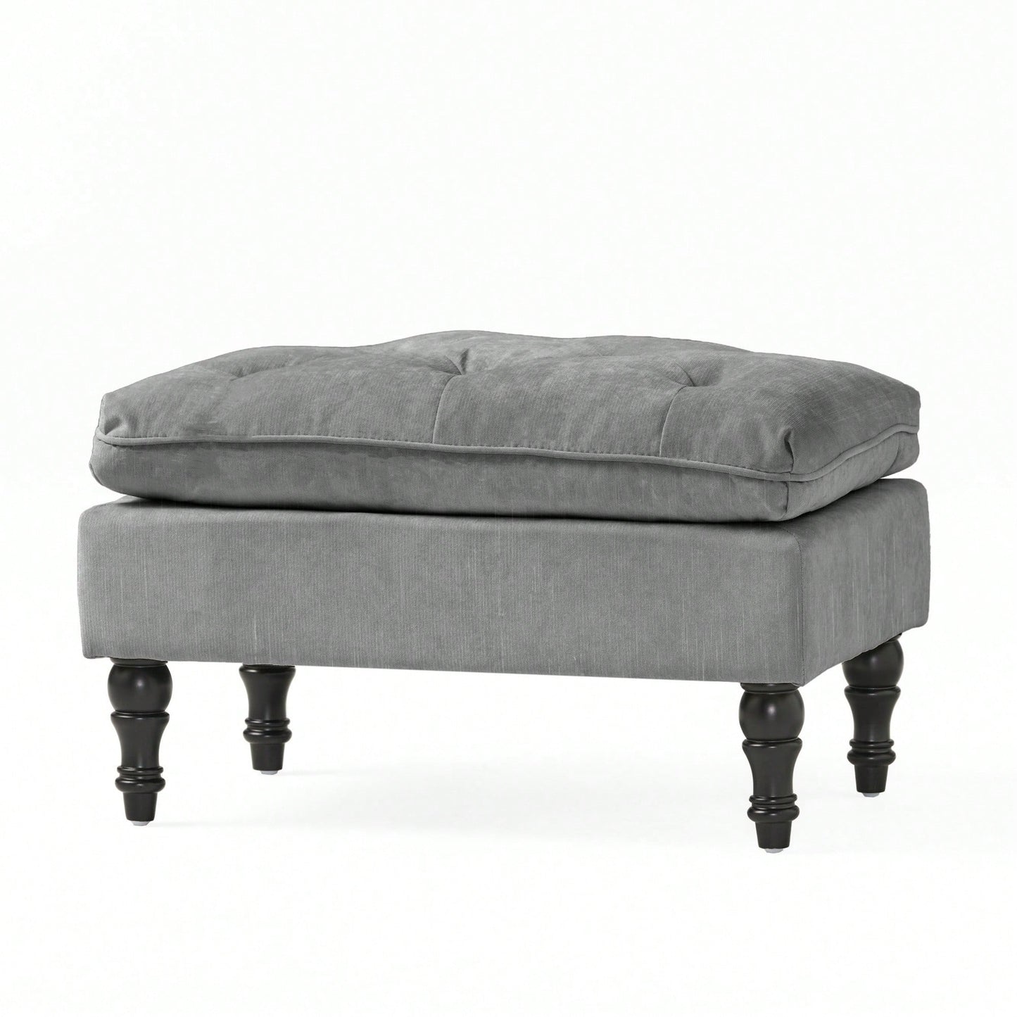 Contemporary Button Tufted Pillow Top Ottoman With Turned Legs For Living Room Seating And Style Upgrade