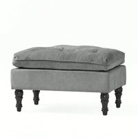 Contemporary Button Tufted Pillow Top Ottoman With Turned Legs For Living Room Seating And Style Upgrade