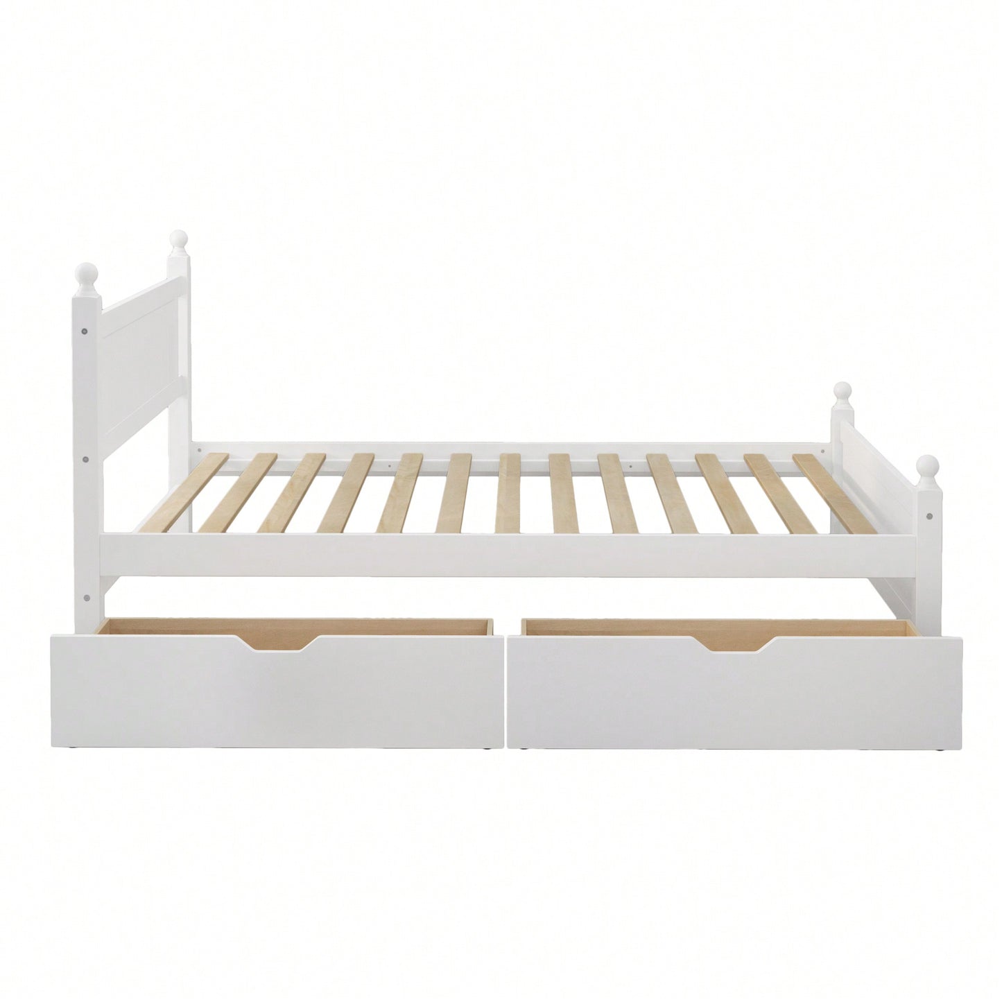 Full Size Solid Wood Platform Bed Frame With 2 Storage Drawers For Kids And Adults, No Box Spring Needed, Modern Design In White