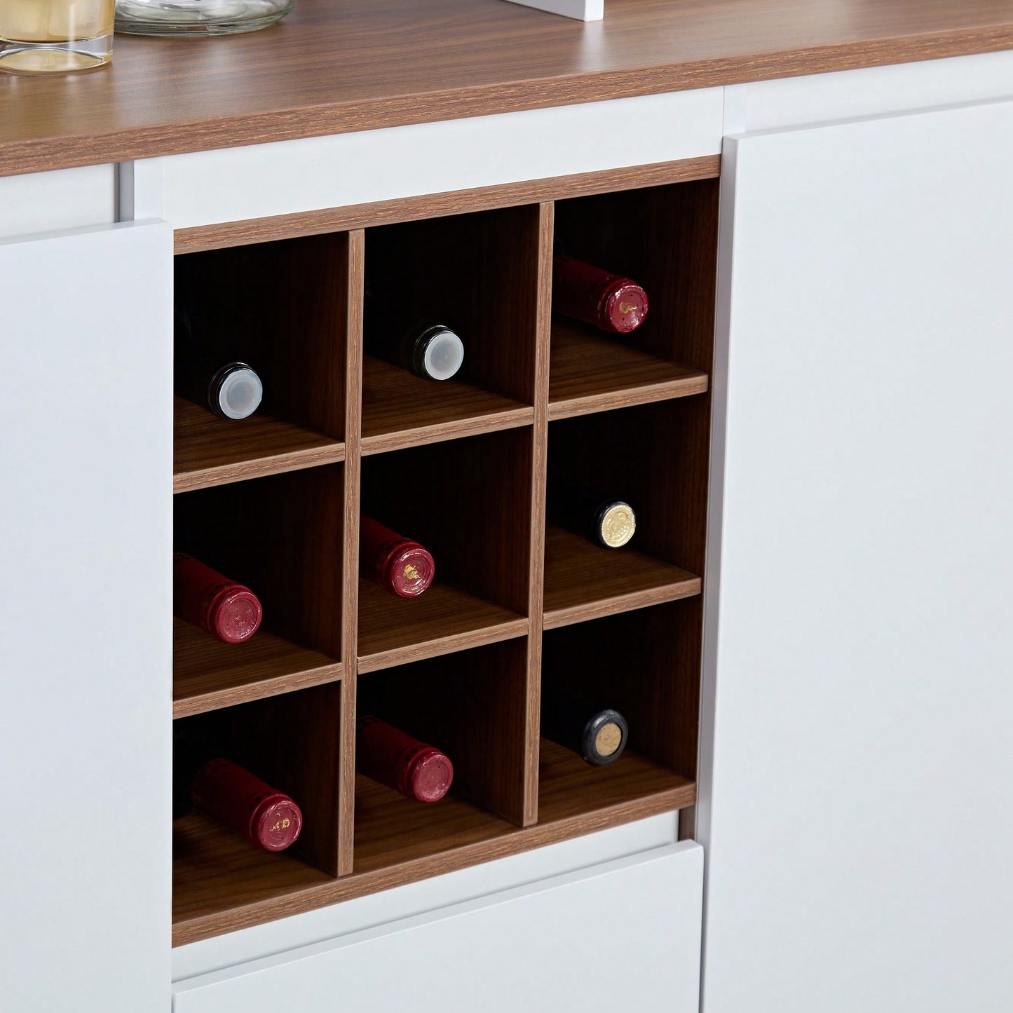 Farmhouse Kitchen Buffet Cabinet With Wine Storage And Power Outlets