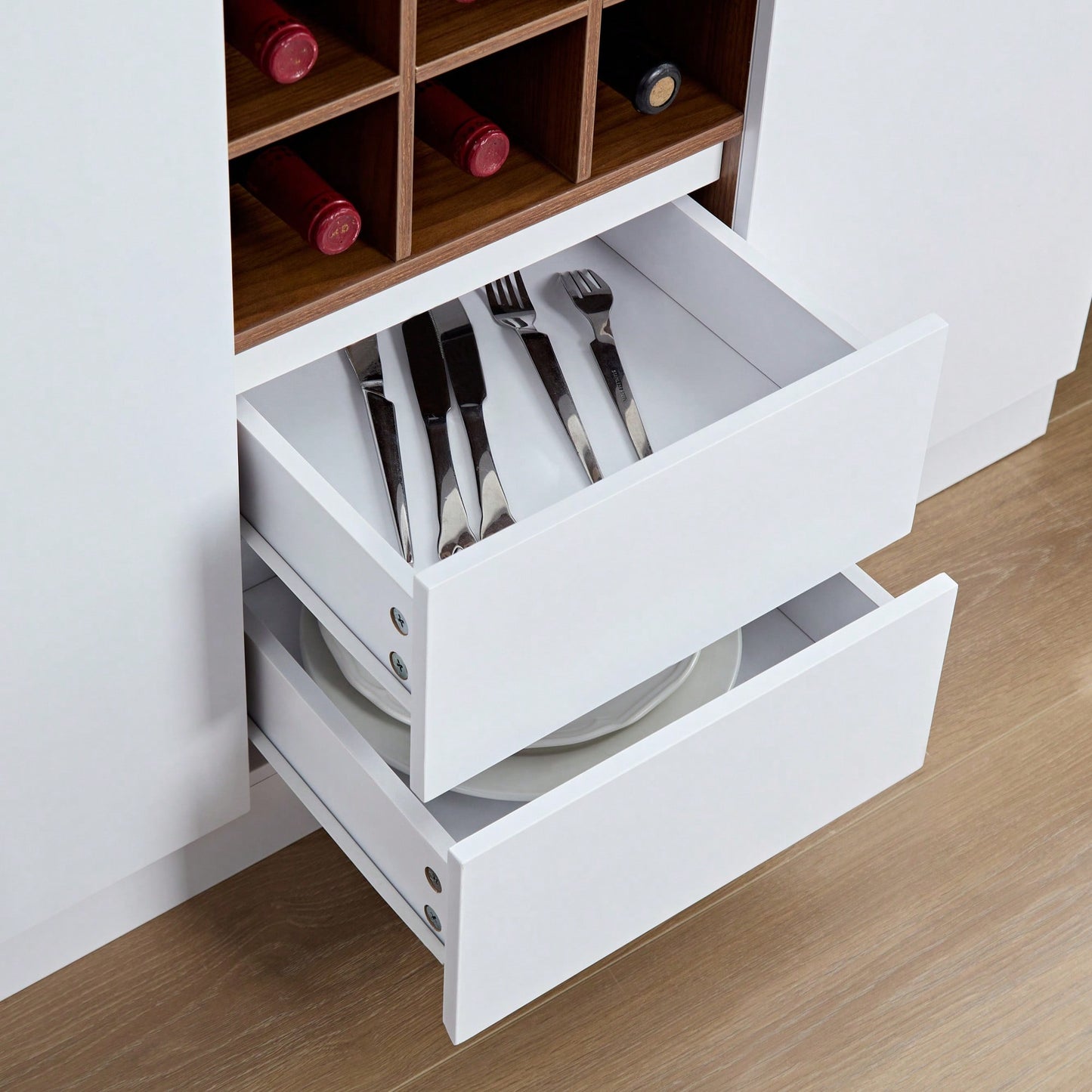 Farmhouse Kitchen Buffet Cabinet With Wine Storage And Power Outlets