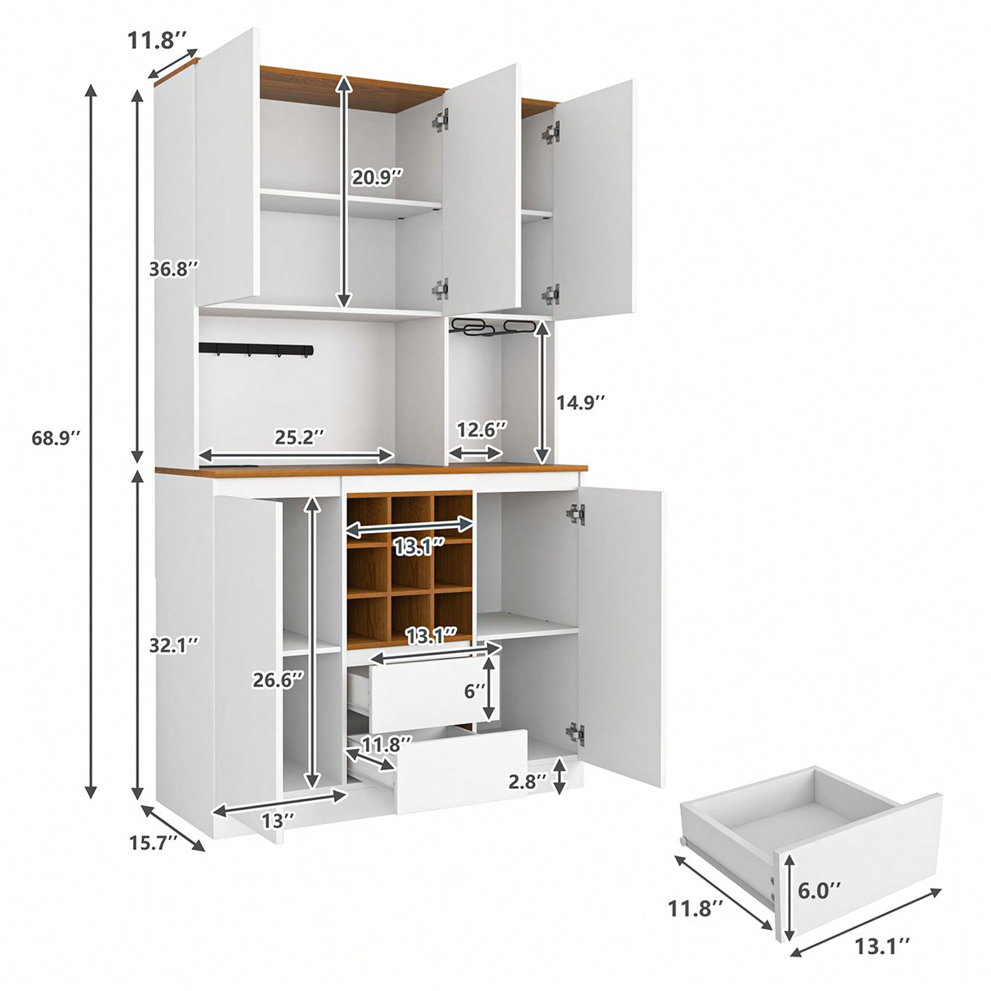 Farmhouse Kitchen Buffet Cabinet With Wine Storage And Power Outlets