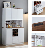 Farmhouse Kitchen Buffet Cabinet With Wine Storage And Power Outlets