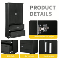 Tall Black Bathroom Storage Cabinet With Adjustable Shelves And Drawers