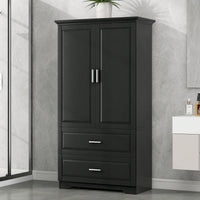 Tall Black Bathroom Storage Cabinet With Adjustable Shelves And Drawers