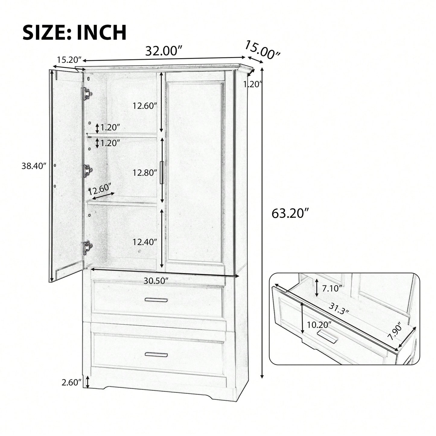 Tall Black Bathroom Storage Cabinet With Adjustable Shelves And Drawers