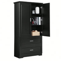 Tall Black Bathroom Storage Cabinet With Adjustable Shelves And Drawers