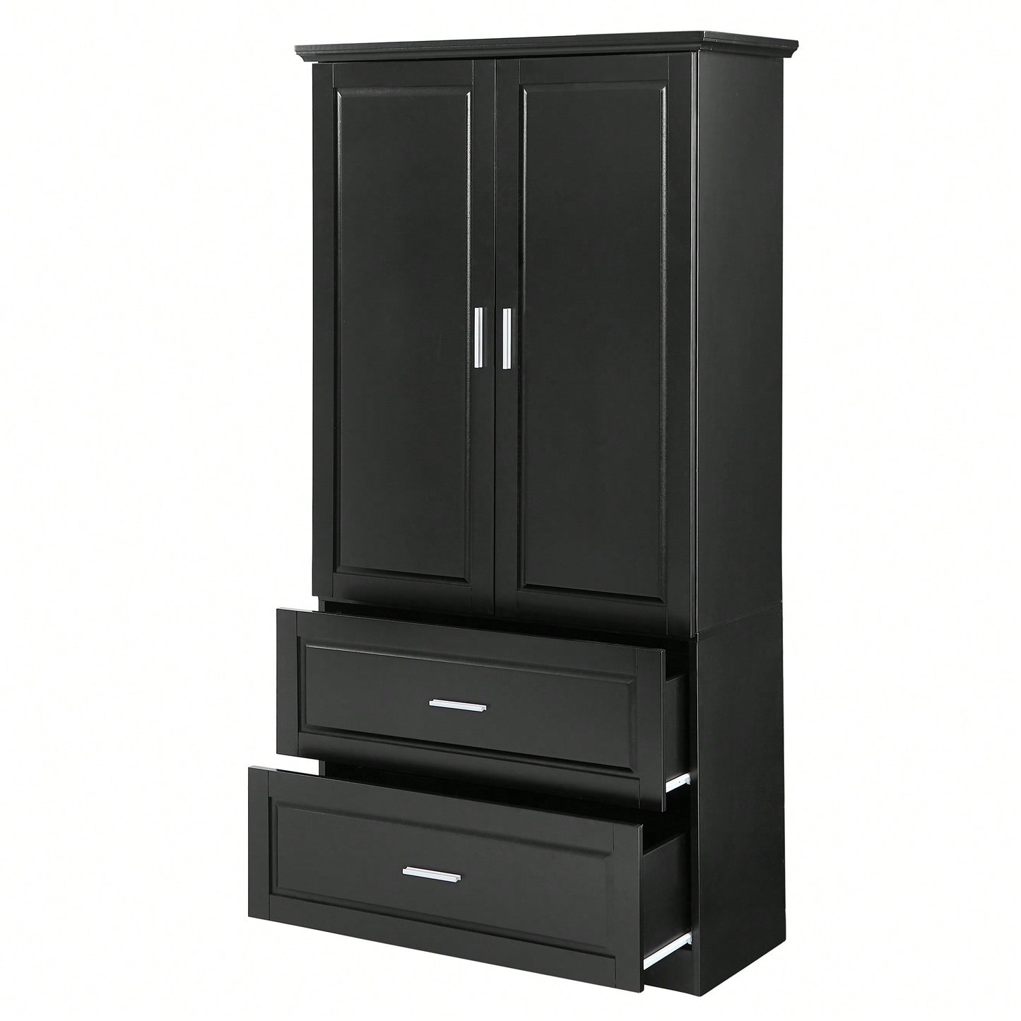 Tall Black Bathroom Storage Cabinet With Adjustable Shelves And Drawers