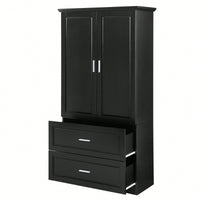 Tall Black Bathroom Storage Cabinet With Adjustable Shelves And Drawers