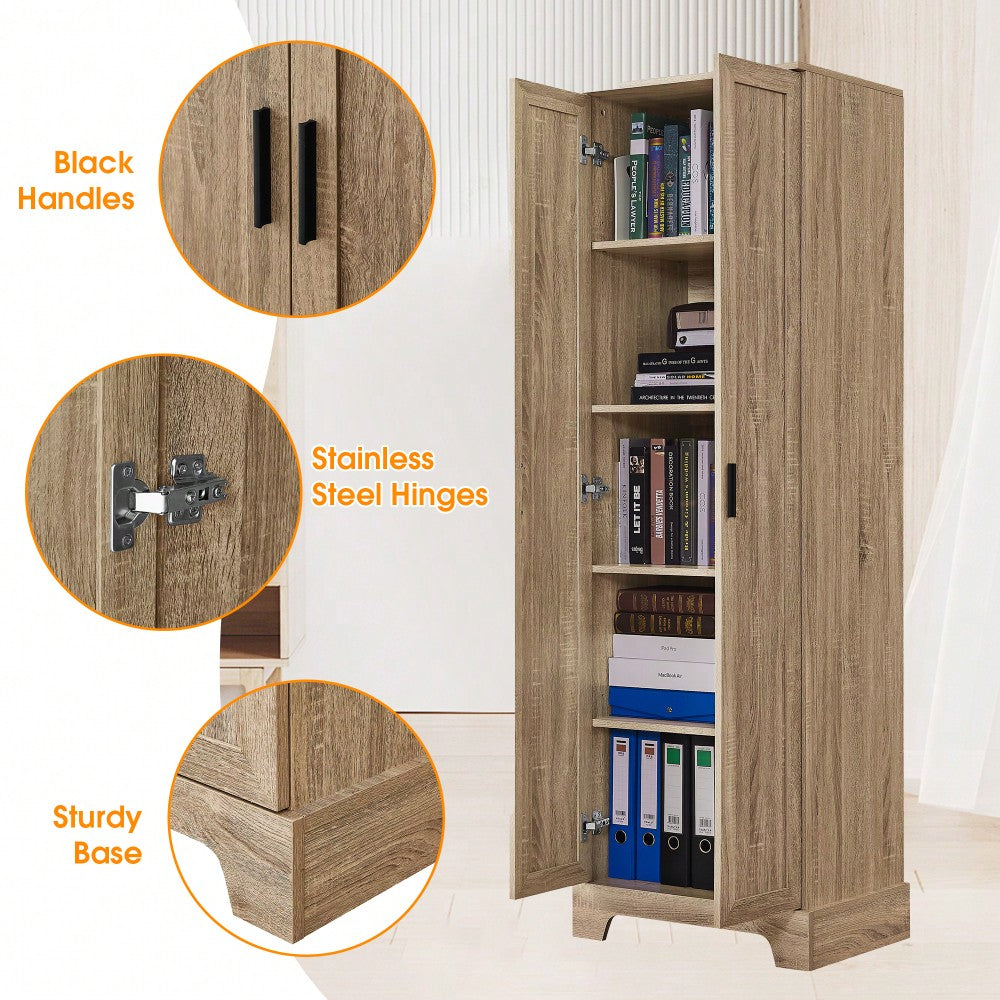 Brown MDF Storage Cabinet With Two Doors, Adjustable Shelves, Anti-Tipping Device For Bathroom And Office Use