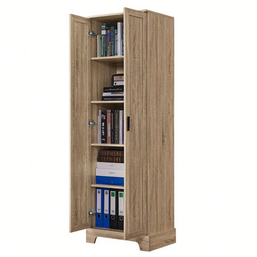 Brown MDF Storage Cabinet With Two Doors, Adjustable Shelves, Anti-Tipping Device For Bathroom And Office Use