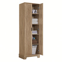 Brown MDF Storage Cabinet With Two Doors, Adjustable Shelves, Anti-Tipping Device For Bathroom And Office Use