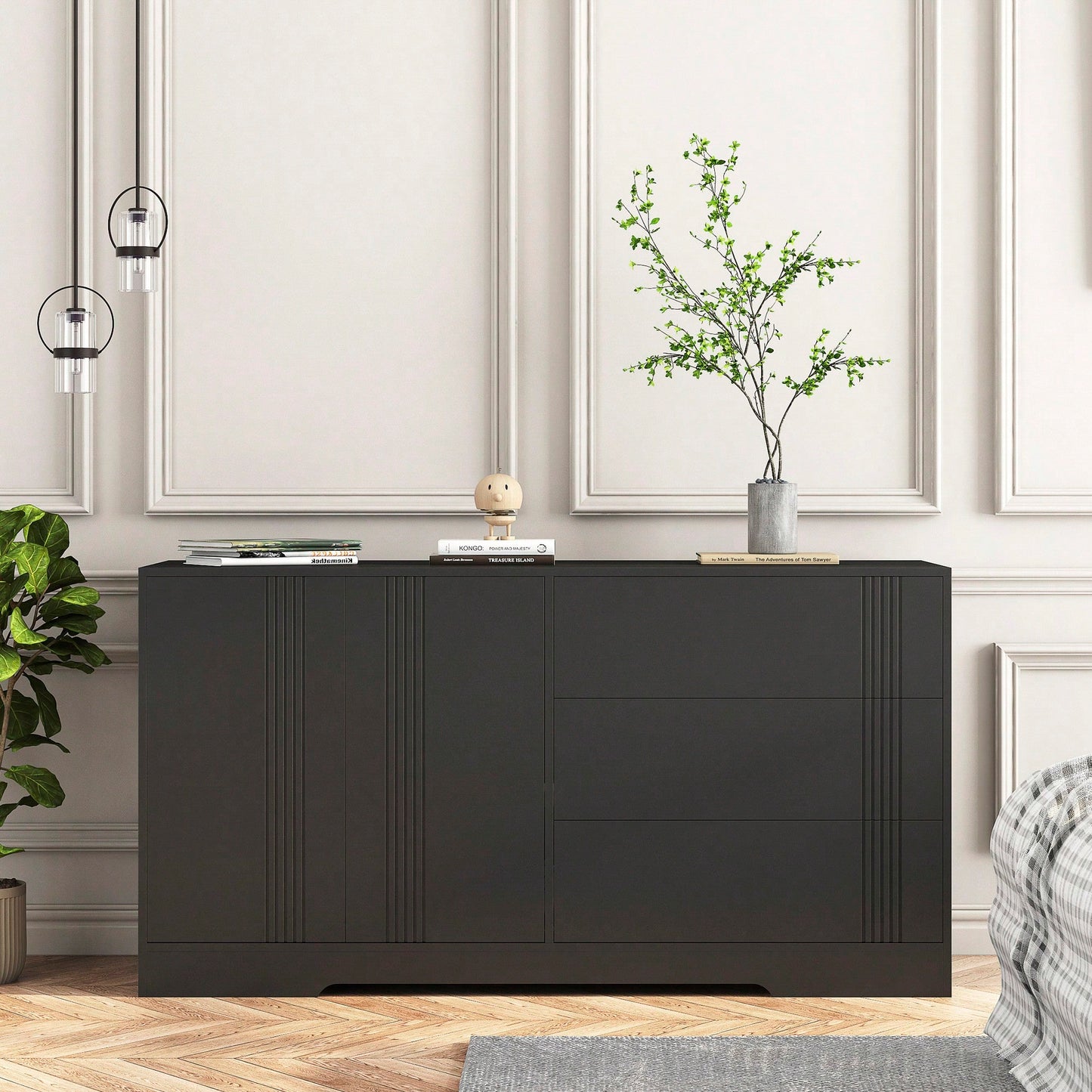 Modern Kitchen Buffet Storage Cabinet With Adjustable Shelves, Large Coffee Bar And Ample Drawer Space For Organized Storage