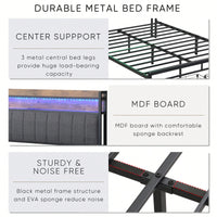 Full Size LED Bed Frame With Storage Headboard And Drawers, USB Charging Station, Easy Assembly, Noise-Free Design, Grey