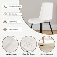 Curved Cushion White Faux Leather Dining Chairs with Black Metal Legs Set of 4 for Kitchen Restaurant Office