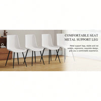 Curved Cushion White Faux Leather Dining Chairs with Black Metal Legs Set of 4 for Kitchen Restaurant Office