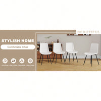 Curved Cushion White Faux Leather Dining Chairs with Black Metal Legs Set of 4 for Kitchen Restaurant Office