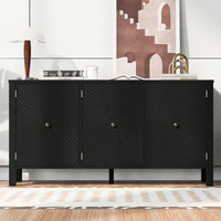 Elegant Three-Door Sideboard With Curved Swirl Patterned Doors For Living Room And Study Storage