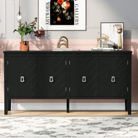 Elegant Four-Door Sideboard With Geometric Patterns And Vintage Metal Handles For Living Rooms, Entrances, And Studies