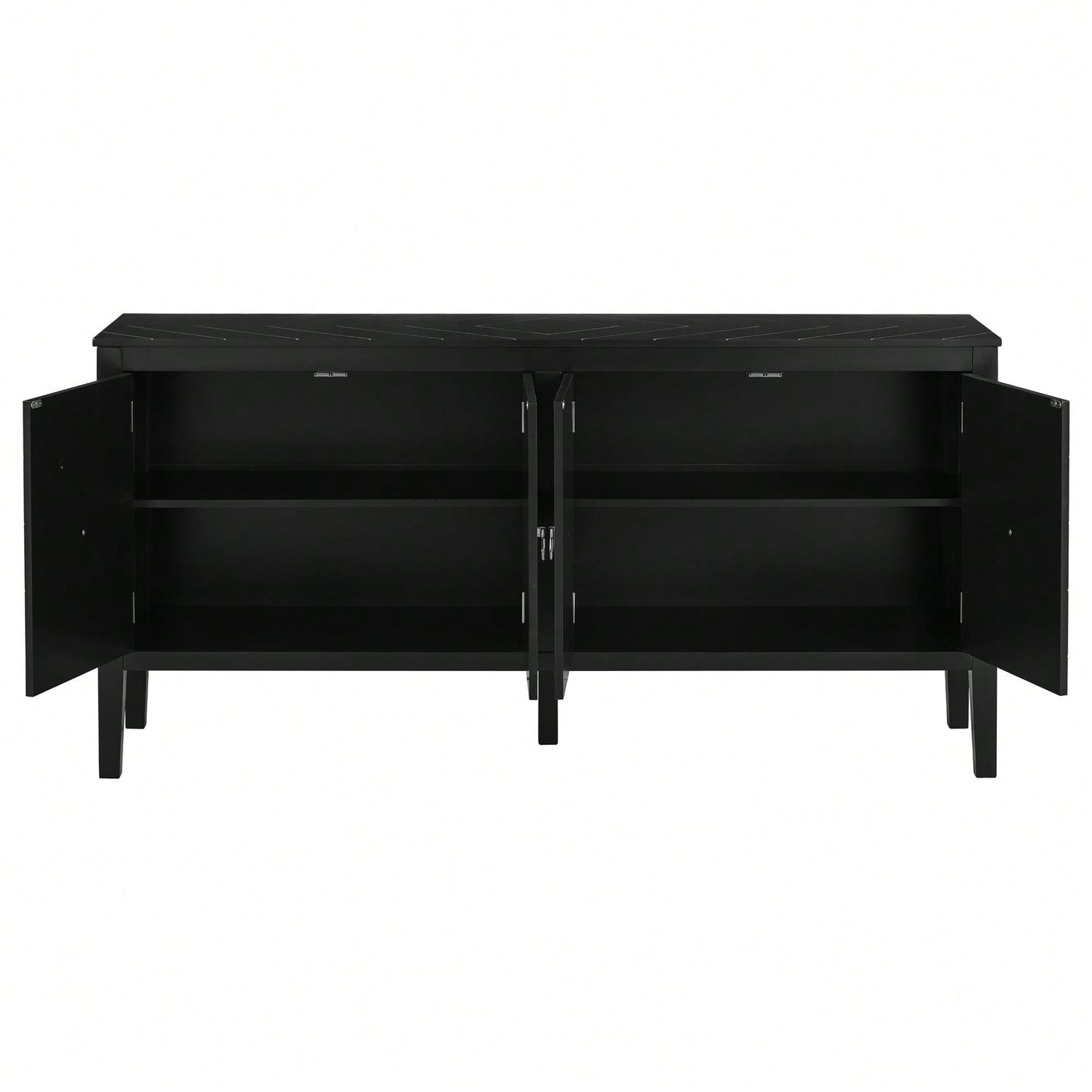 Elegant Four-Door Sideboard With Geometric Patterns And Vintage Metal Handles For Living Rooms, Entrances, And Studies