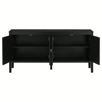 Elegant Four-Door Sideboard With Geometric Patterns And Vintage Metal Handles For Living Rooms, Entrances, And Studies
