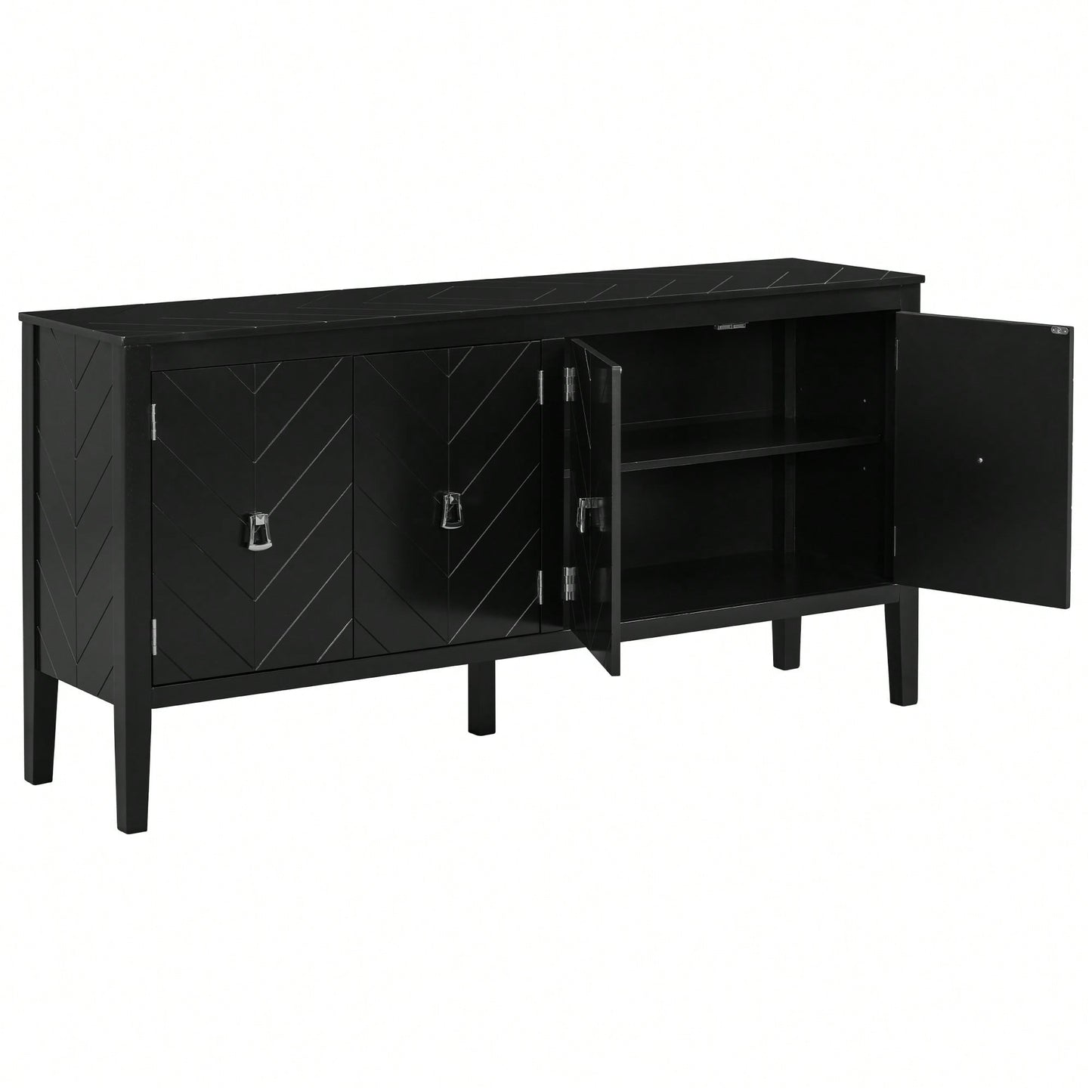 Elegant Four-Door Sideboard With Geometric Patterns And Vintage Metal Handles For Living Rooms, Entrances, And Studies