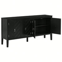 Elegant Four-Door Sideboard With Geometric Patterns And Vintage Metal Handles For Living Rooms, Entrances, And Studies