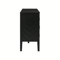Elegant Four-Door Sideboard With Geometric Patterns And Vintage Metal Handles For Living Rooms, Entrances, And Studies