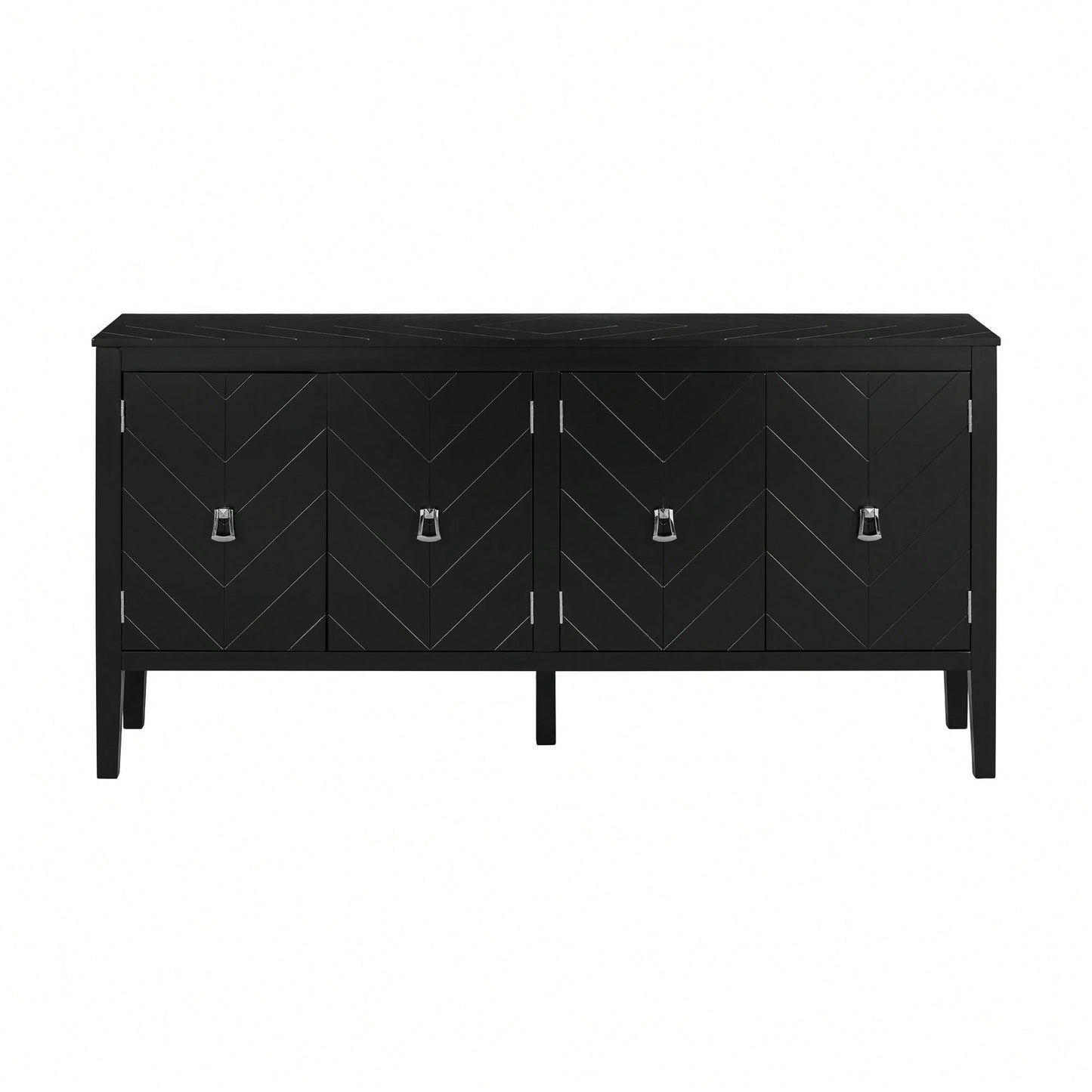 Elegant Four-Door Sideboard With Geometric Patterns And Vintage Metal Handles For Living Rooms, Entrances, And Studies