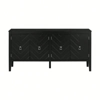 Elegant Four-Door Sideboard With Geometric Patterns And Vintage Metal Handles For Living Rooms, Entrances, And Studies