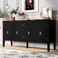 Elegant Four-Door Sideboard With Geometric Patterns And Vintage Metal Handles For Living Rooms, Entrances, And Studies