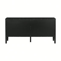 Elegant Four-Door Sideboard With Geometric Patterns And Vintage Metal Handles For Living Rooms, Entrances, And Studies