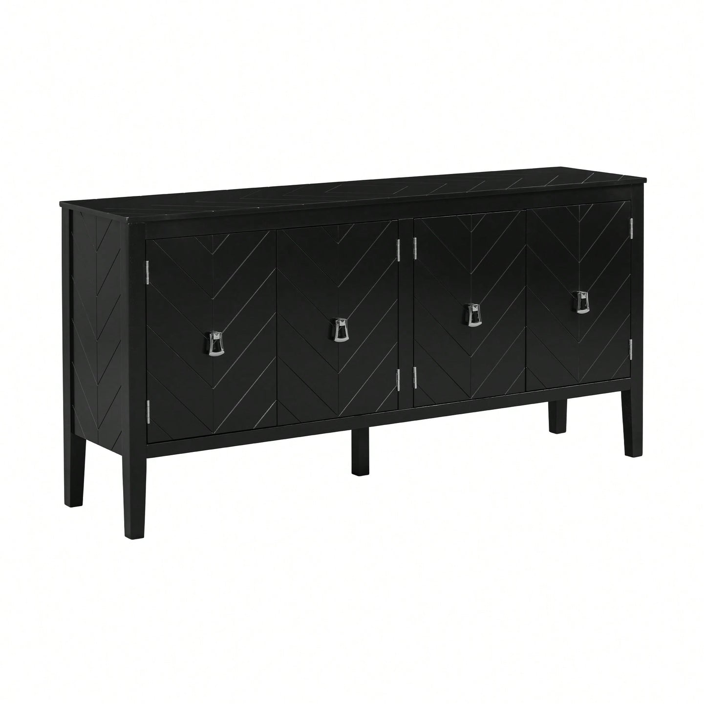 Elegant Four-Door Sideboard With Geometric Patterns And Vintage Metal Handles For Living Rooms, Entrances, And Studies
