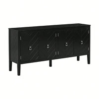 Elegant Four-Door Sideboard With Geometric Patterns And Vintage Metal Handles For Living Rooms, Entrances, And Studies