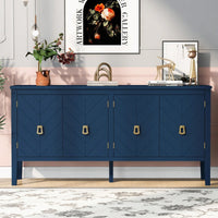 Elegant Four-Door Sideboard With Geometric Patterns And Vintage Metal Handles For Living Rooms, Entrances, And Studies