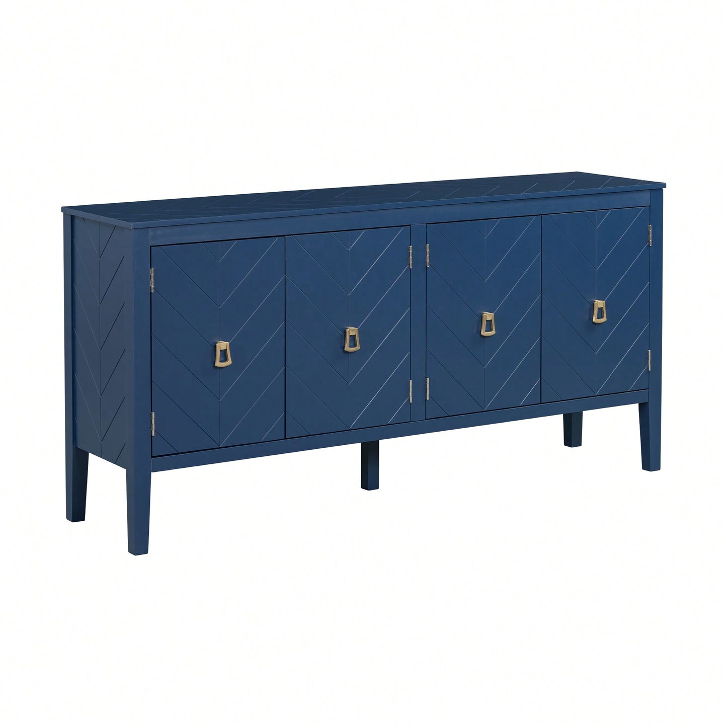 Elegant Four-Door Sideboard With Geometric Patterns And Vintage Metal Handles For Living Rooms, Entrances, And Studies