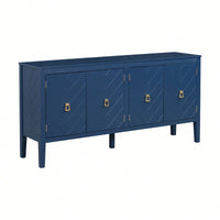 Elegant Four-Door Sideboard With Geometric Patterns And Vintage Metal Handles For Living Rooms, Entrances, And Studies