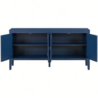 Elegant Four-Door Sideboard With Geometric Patterns And Vintage Metal Handles For Living Rooms, Entrances, And Studies