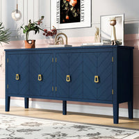 Elegant Four-Door Sideboard With Geometric Patterns And Vintage Metal Handles For Living Rooms, Entrances, And Studies