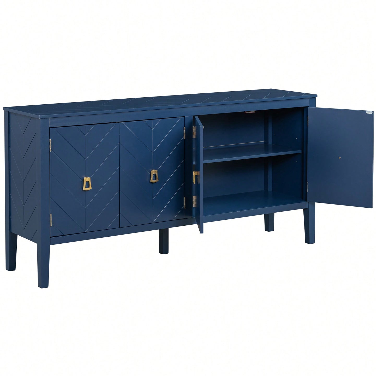 Elegant Four-Door Sideboard With Geometric Patterns And Vintage Metal Handles For Living Rooms, Entrances, And Studies