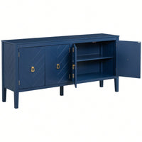 Elegant Four-Door Sideboard With Geometric Patterns And Vintage Metal Handles For Living Rooms, Entrances, And Studies